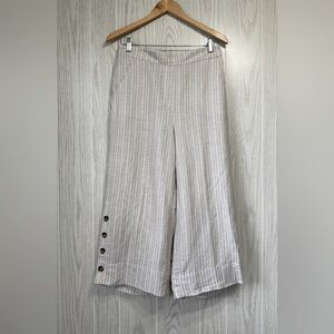 Zac & Rachel Linen Blend Wide Leg Pants Size M Beige Cropped Pull On Pockets LNC